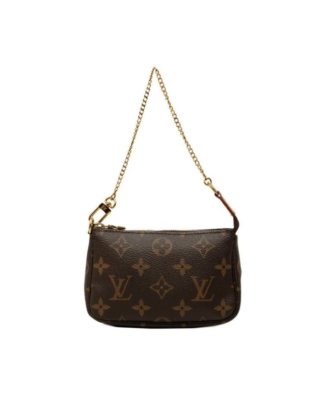 Louis Vuitton Monogram Mini Pochette Accessoires Chain Handbag Pouch Brown